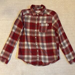 Abercrombie Red and White Plaid Button Down Shirt with Classic Design